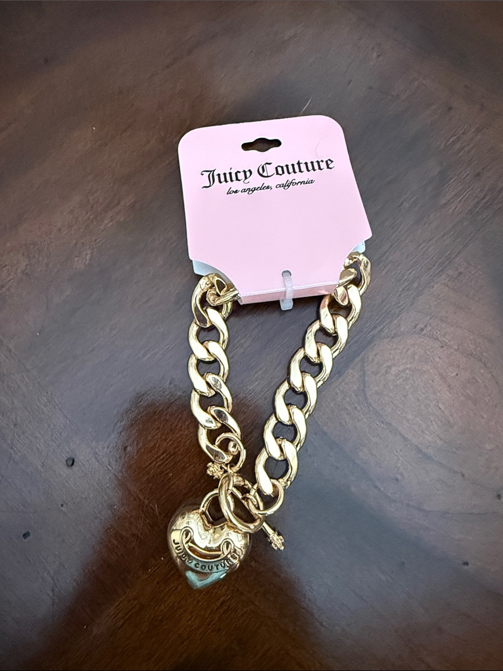 Juicy Couture Gold Chunky Chain Bracelet with Heart Padlock